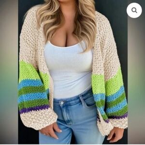 BLAKELEY Charlotte Green Stripe Chunky Open Cardigan